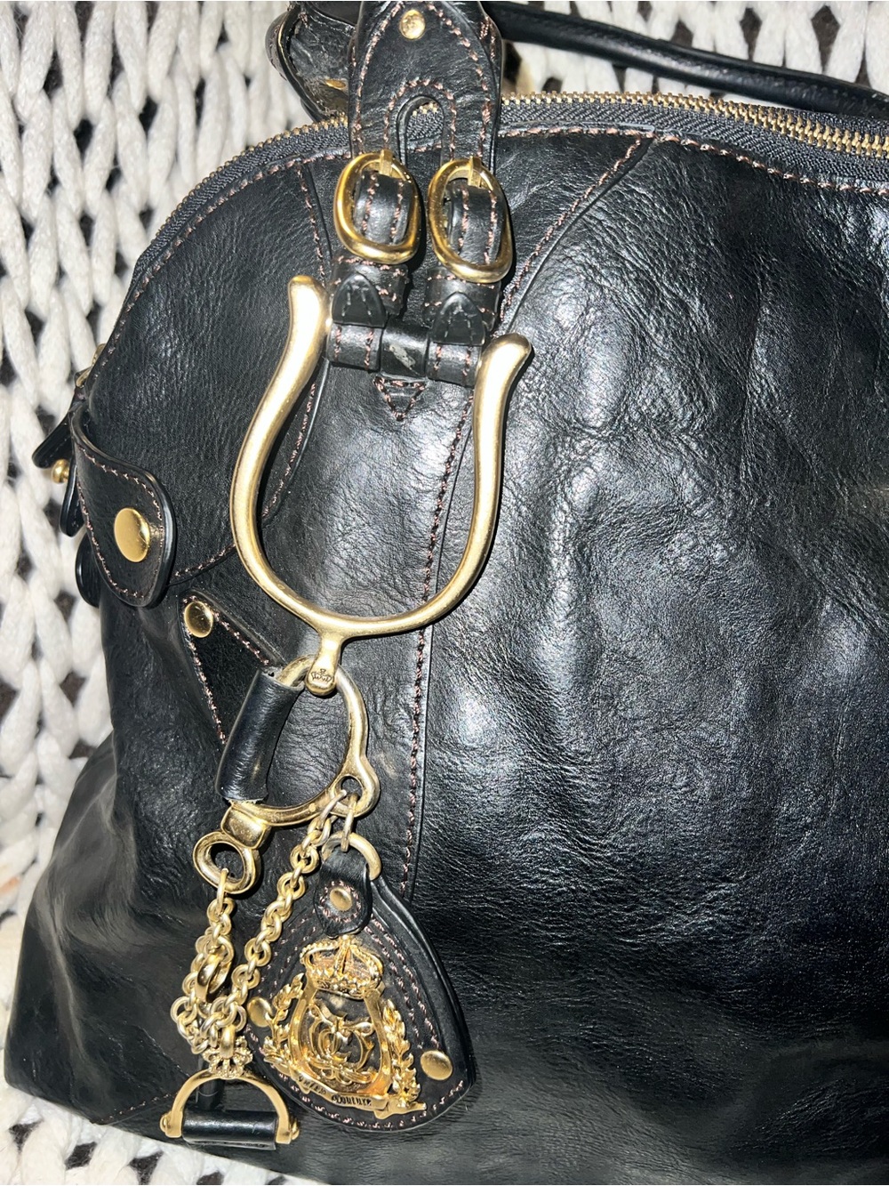 Black Leather Structured Tote with Gold Hardware - Picture 2 of 10